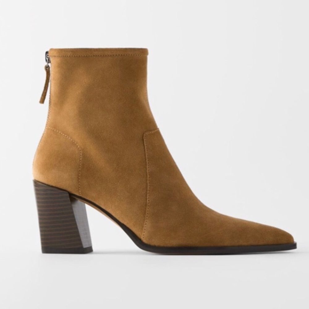 ZARA Camel Tan Suede Leather Boots